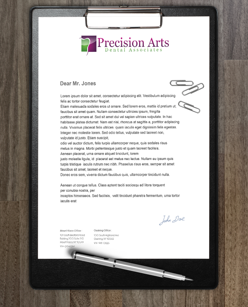 Letterhead Design by a7mddz for Precision Arts Dental Associates | Design #3696882