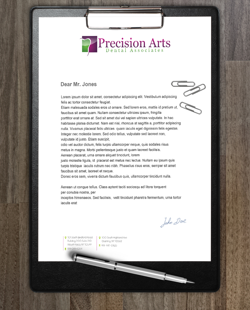 Letterhead Design by a7mddz for Precision Arts Dental Associates | Design #3696883