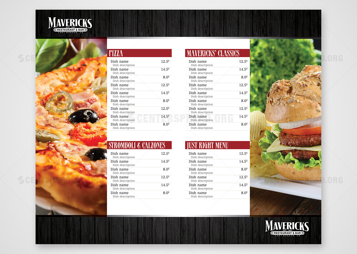 Menü-Design von CENTERSPREAD für David Dobbs Enterprises / Menu Designs | Design #3903609