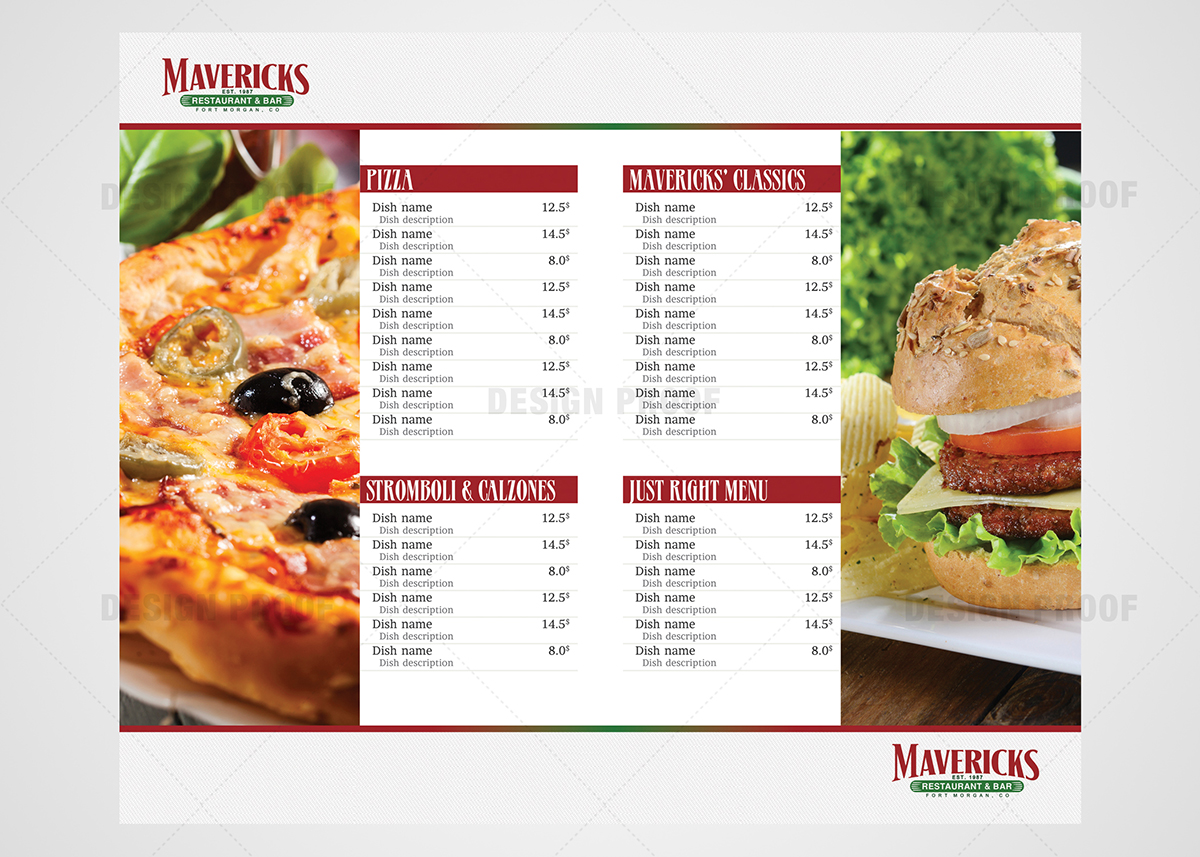 Menu Design by CENTERSPREAD for David Dobbs Enterprises / Menu Designs | Design #3903677