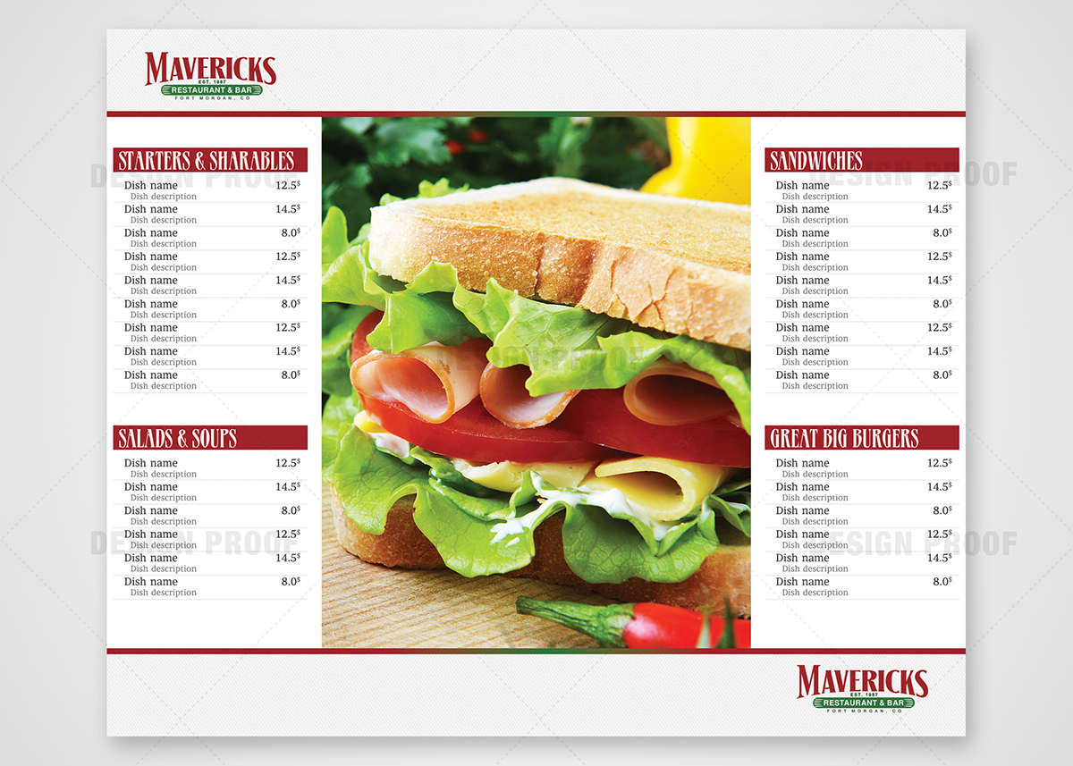 Menu Design by CENTERSPREAD for David Dobbs Enterprises / Menu Designs | Design #3903684