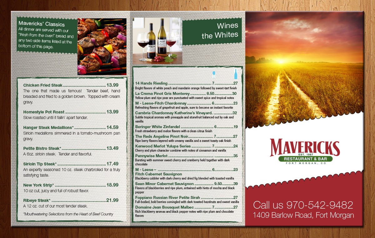 Menu Design by theblueart for David Dobbs Enterprises / Menu Designs | Design #3826548