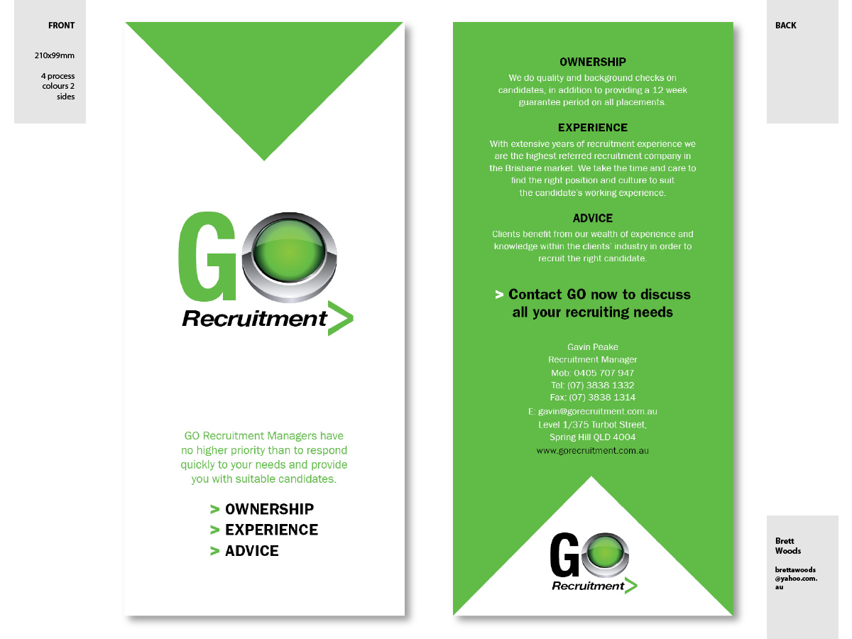 Diseño de Brochure por Digger675 para Go Recruitment Australia | Diseño #1004889