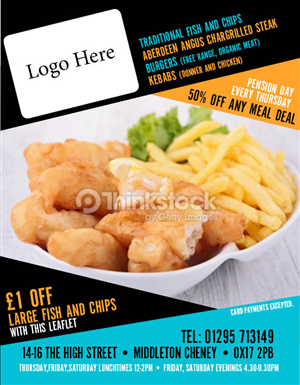 Flyer Design by WittyDogDesignsLLC for middleton cheney fish bar | Design #3727733