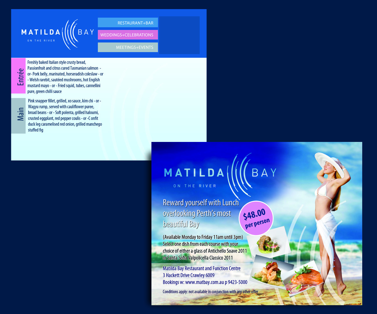 Postcard Design by uk for Matilda Bay Restaurant and Function Centre | Design #3766187
