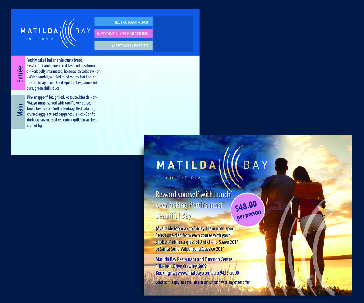 Postcard Design by uk for Matilda Bay Restaurant and Function Centre | Design #3772628