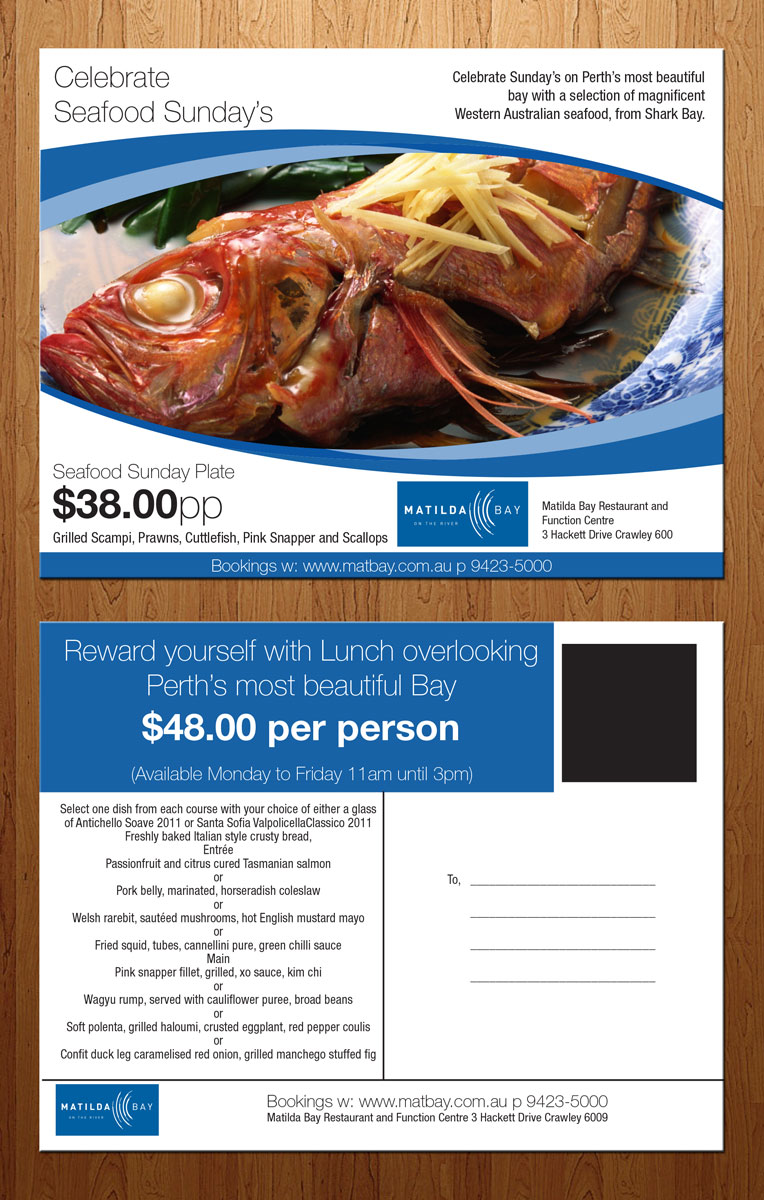 Diseño de Postal por theblueart para Matilda Bay Restaurant and Function Centre | Diseño #3774355
