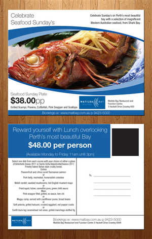 Postcard Design by theblueart for Matilda Bay Restaurant and Function Centre | Design: #3774355