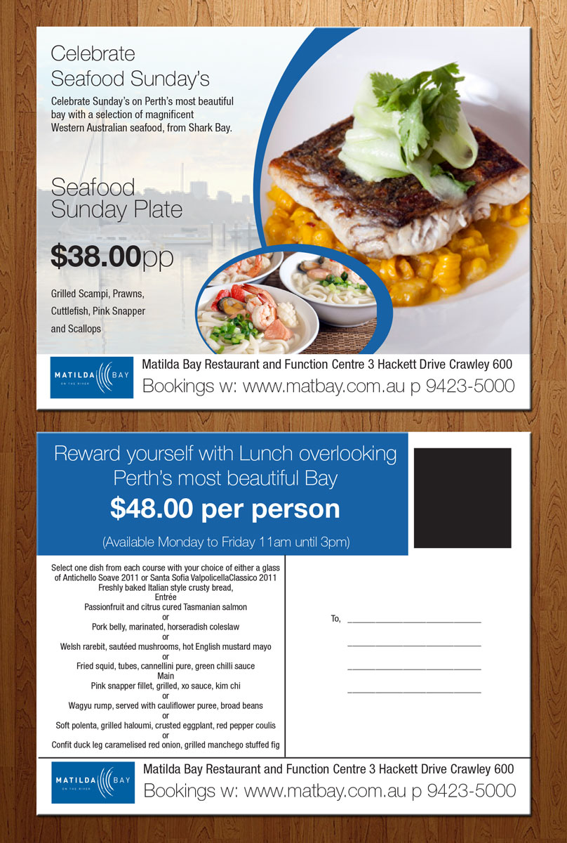 Postcard Design by theblueart for Matilda Bay Restaurant and Function Centre | Design #3781814