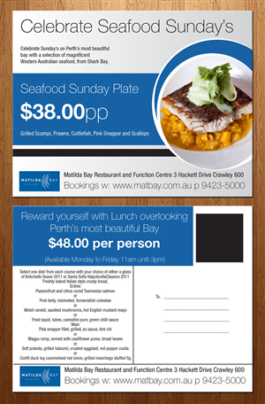 Postcard Design by theblueart for Matilda Bay Restaurant and Function Centre | Design: #3781815