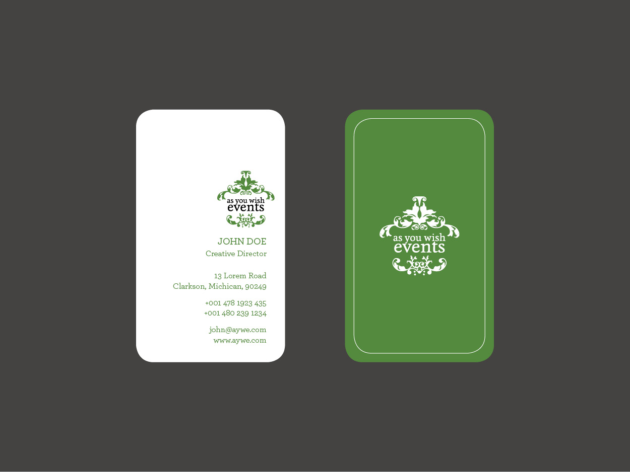 Business Card Design by suestrobel for As You Wish Events, Inc. | Design #3762709