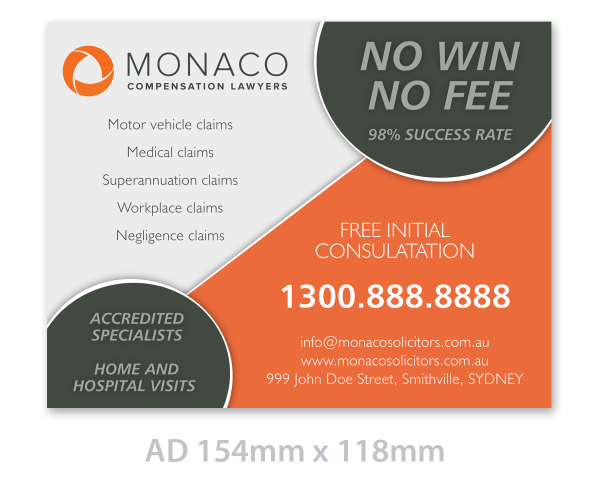 Advertisement Design by LTC design for Monaco Solicitors | Design #3851646