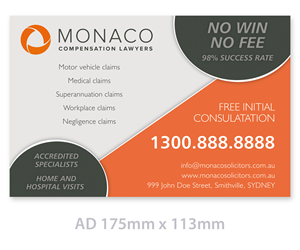 Advertisement Design by LTC design for Monaco Solicitors | Design: #3851647