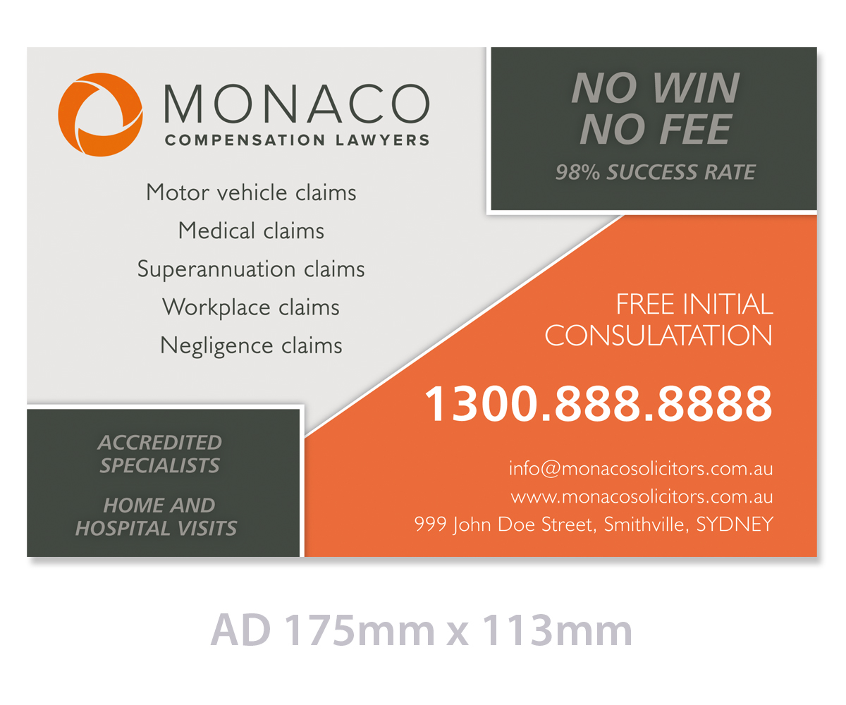 Advertisement Design by LTC design for Monaco Solicitors | Design #3867042