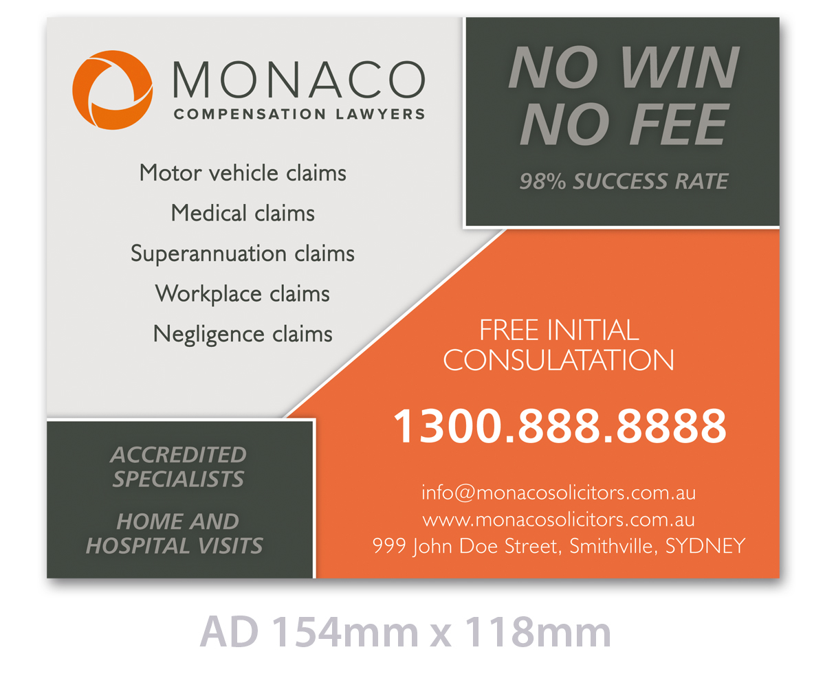 Advertisement Design by LTC design for Monaco Solicitors | Design #3867045