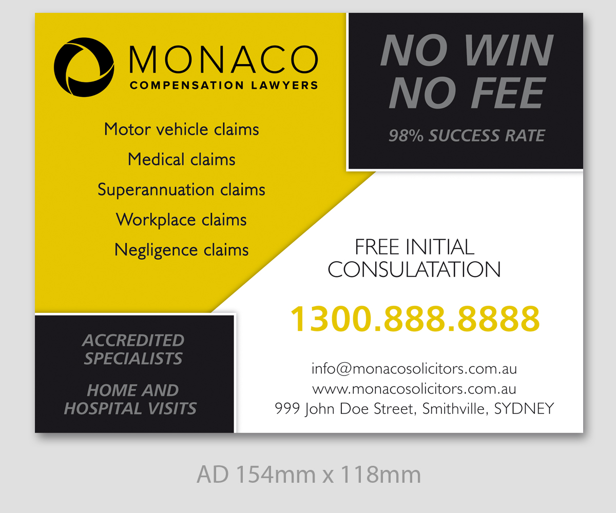 Advertisement Design by LTC design for Monaco Solicitors | Design #3867047