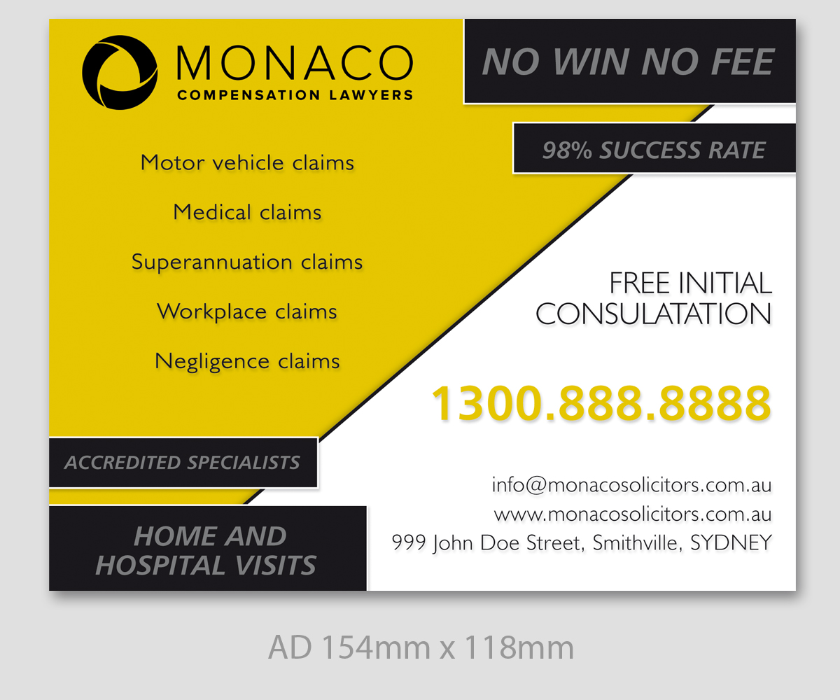 Advertisement Design by LTC design for Monaco Solicitors | Design #3867210