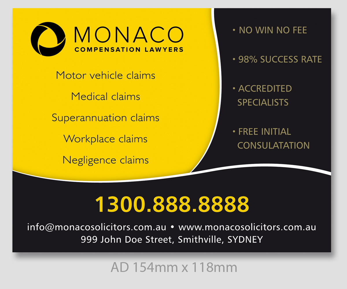 Advertisement Design by LTC design for Monaco Solicitors | Design #3902975
