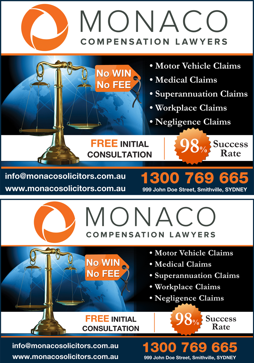 Advertisement Design by JustRightHere for Monaco Solicitors | Design #3766574