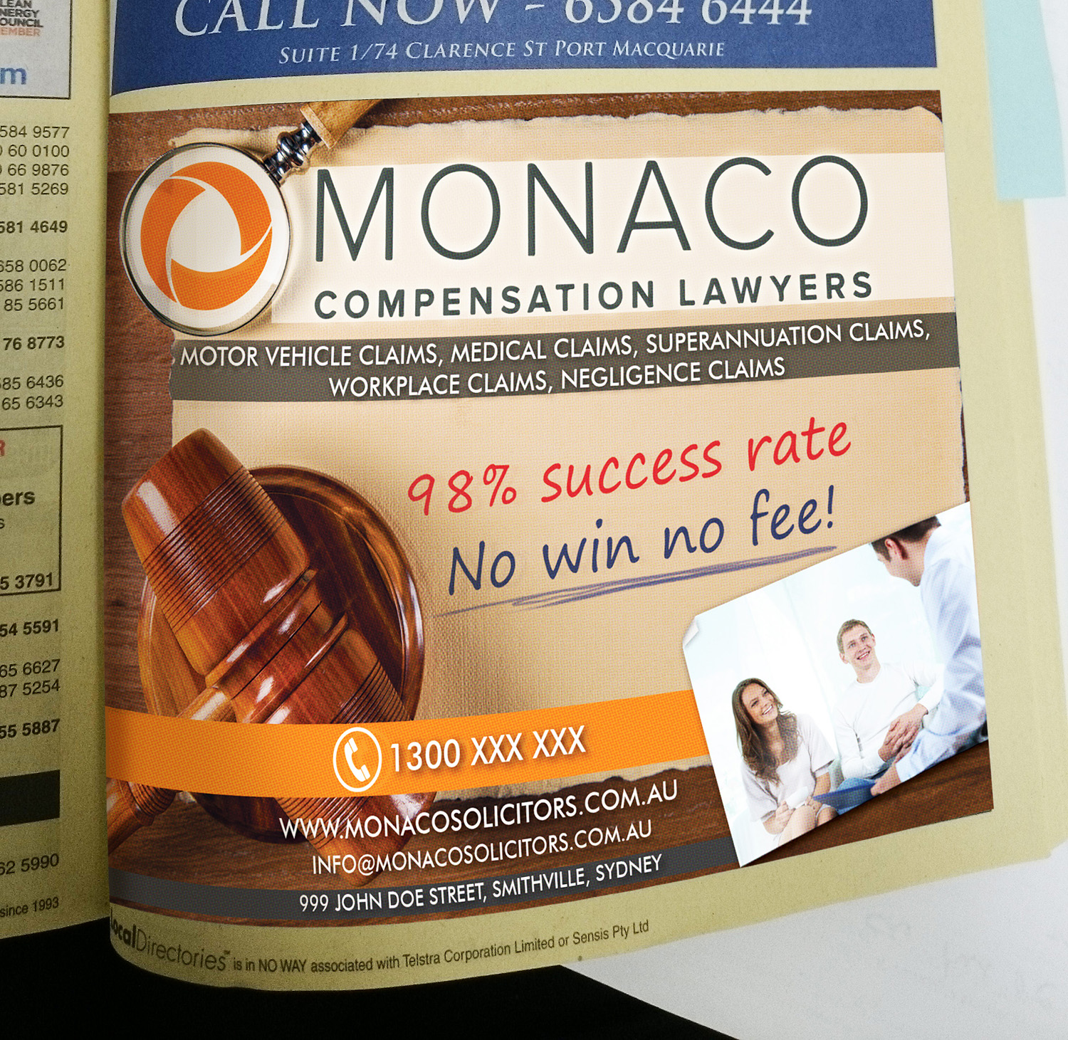 Werbe-Design von Robert R. für Monaco Solicitors | Design #3884330