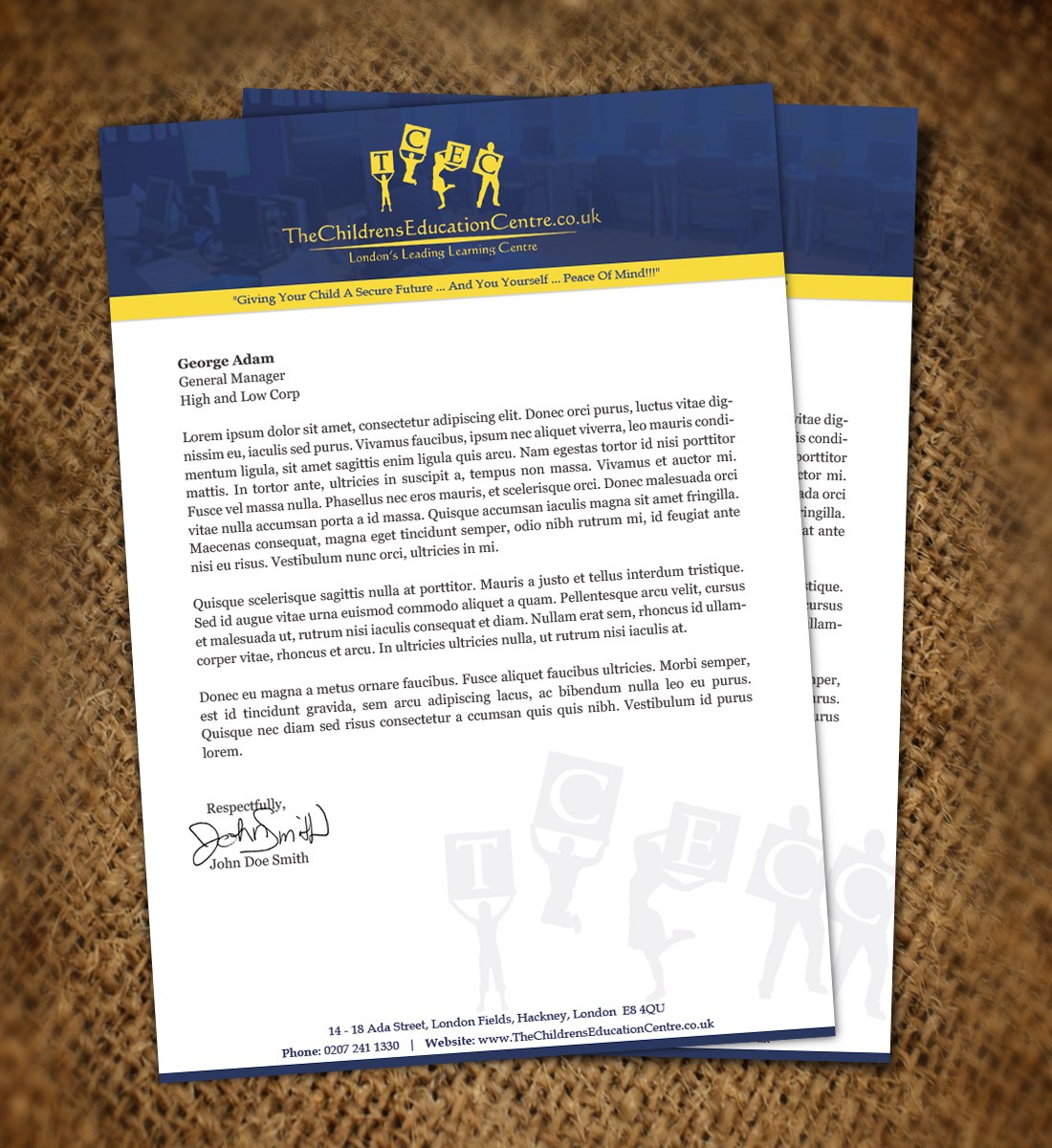 Letterhead Design by Nelsur for TheChildrensEducationCentre.co.uk | Design #3795704