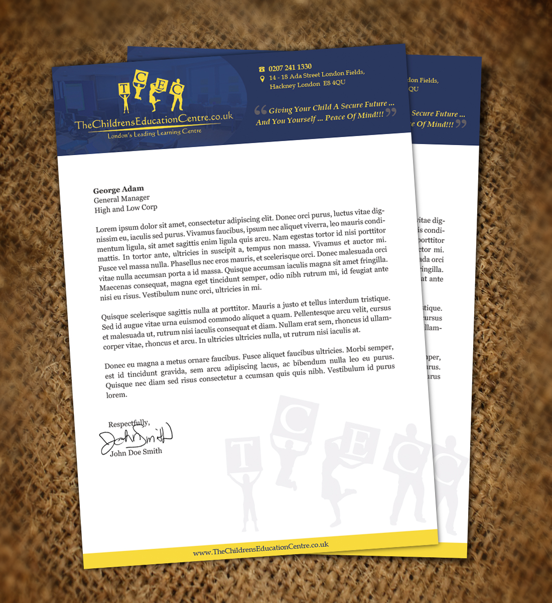 Letterhead Design by Nelsur for TheChildrensEducationCentre.co.uk | Design #3795830