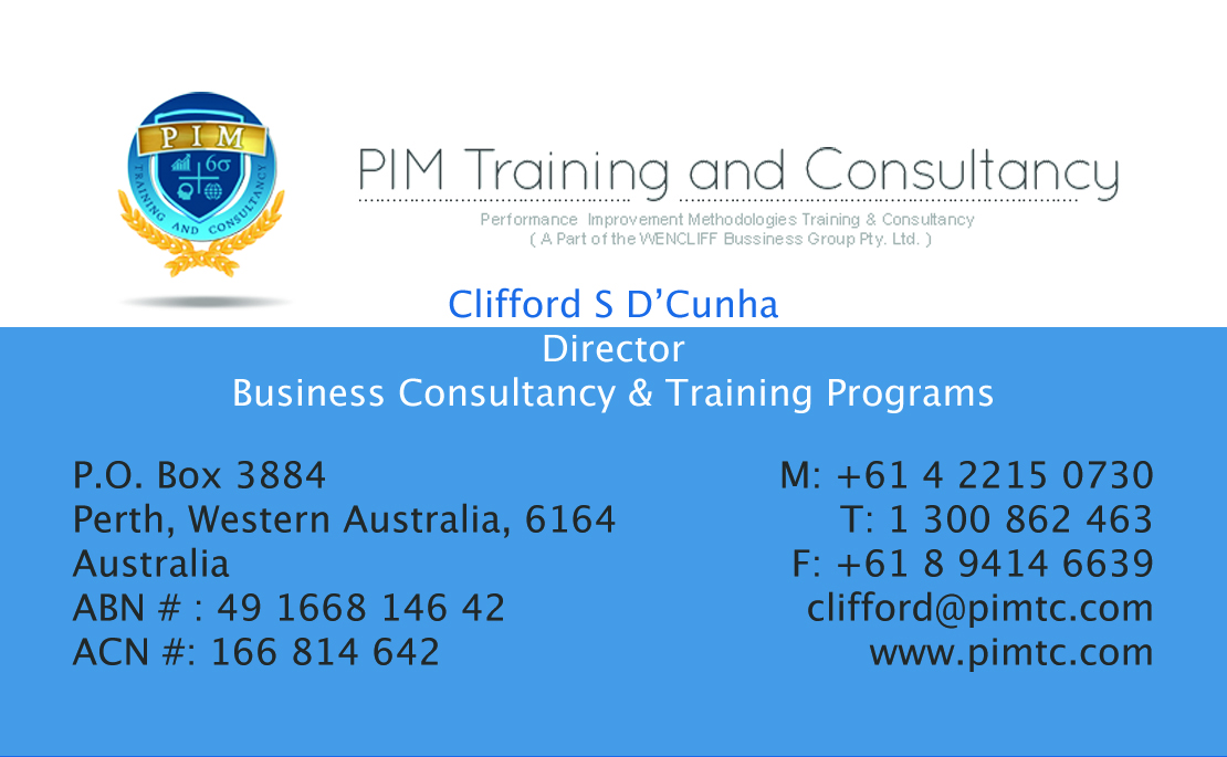 Business Card Design by A P Hansen for WENCLIFF Business Group Pty T/as PIM Training & Consultancy | Design #3760429