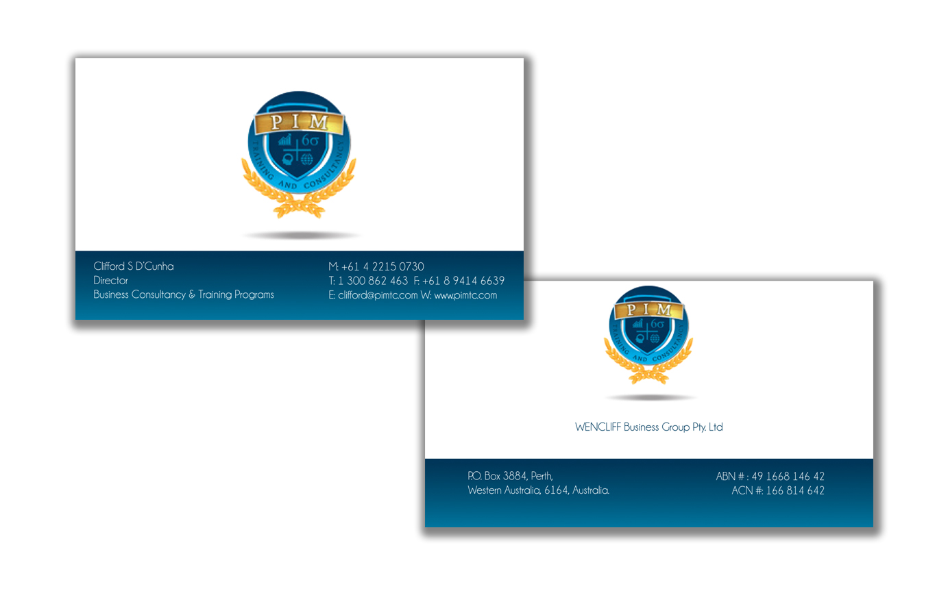 Business Card Design by Design by Belinda Gillies for WENCLIFF Business Group Pty T/as PIM Training & Consultancy | Design #3768272
