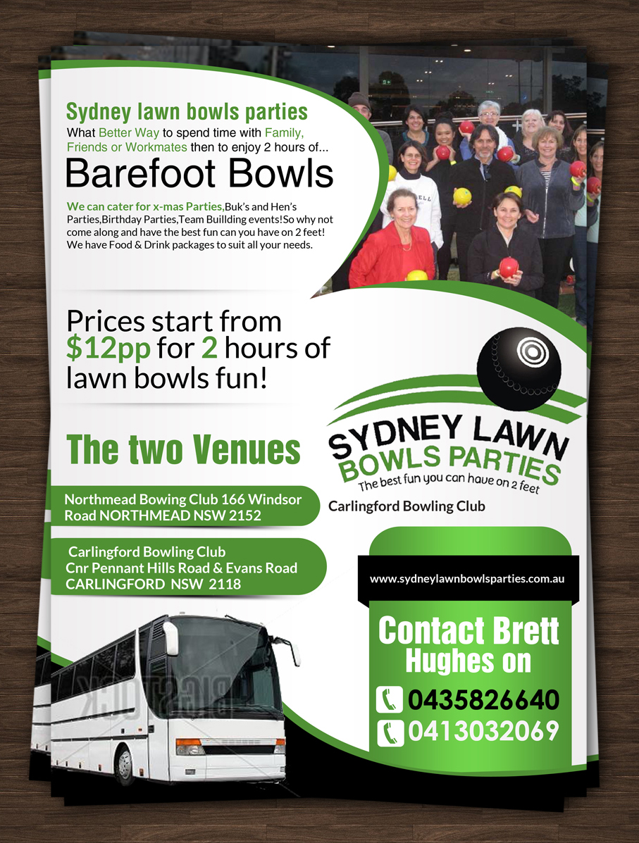 Flyer Design by ESolz Technologies for Sydney Lawn Bowls Parties | Design #3850555