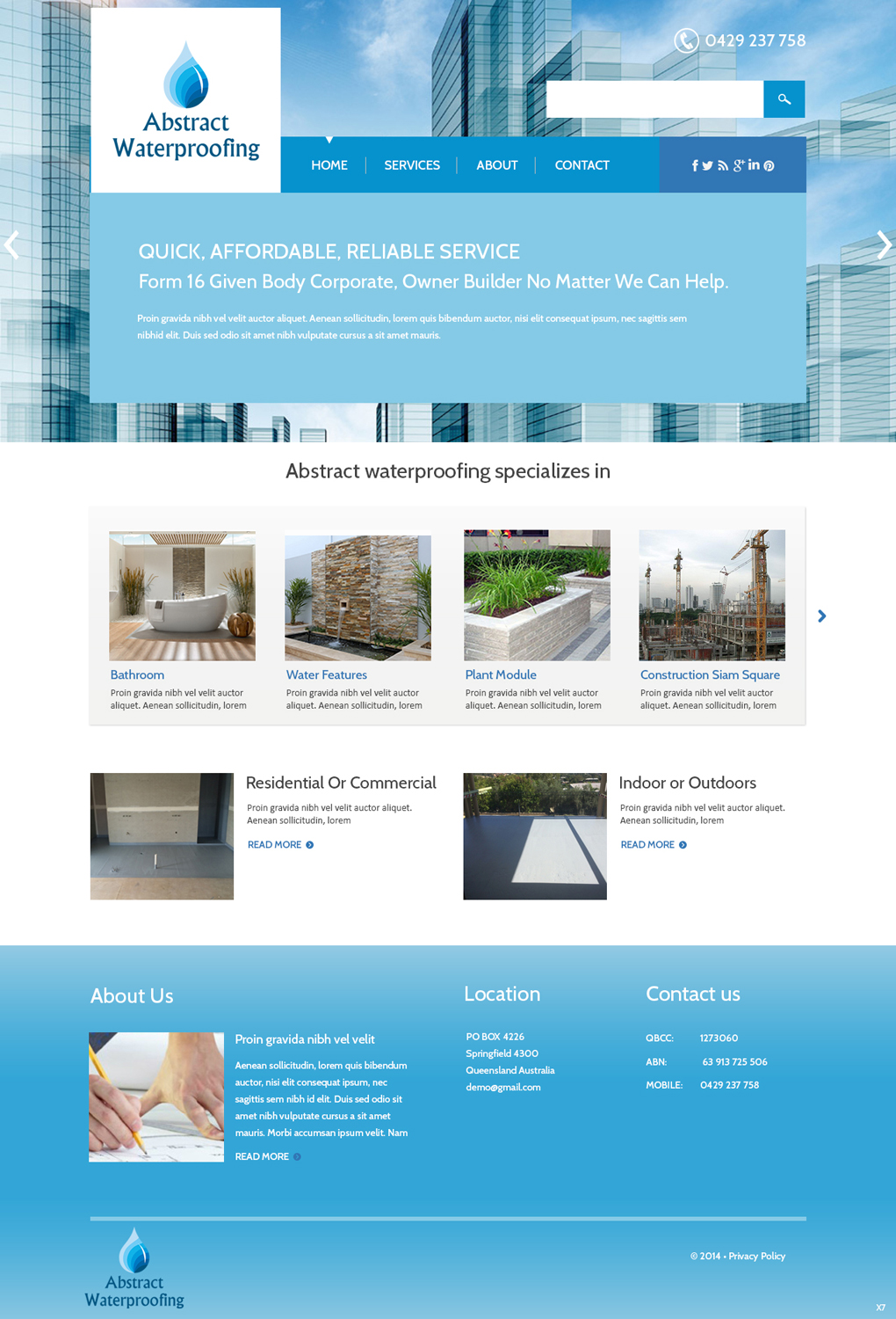 Wordpress Design by pb for Abstract Waterproofing | Design #3842997