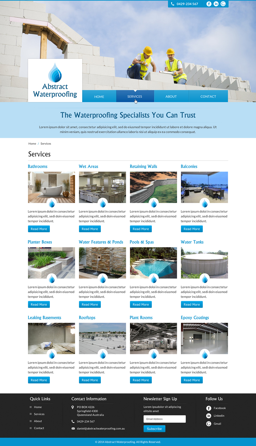Wordpress Design by Sbss for Abstract Waterproofing | Design #3871676