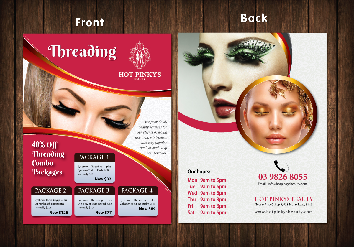 elegant playful hair flyer design for hot pinkys beauty by meet007 beauty leaflets design
