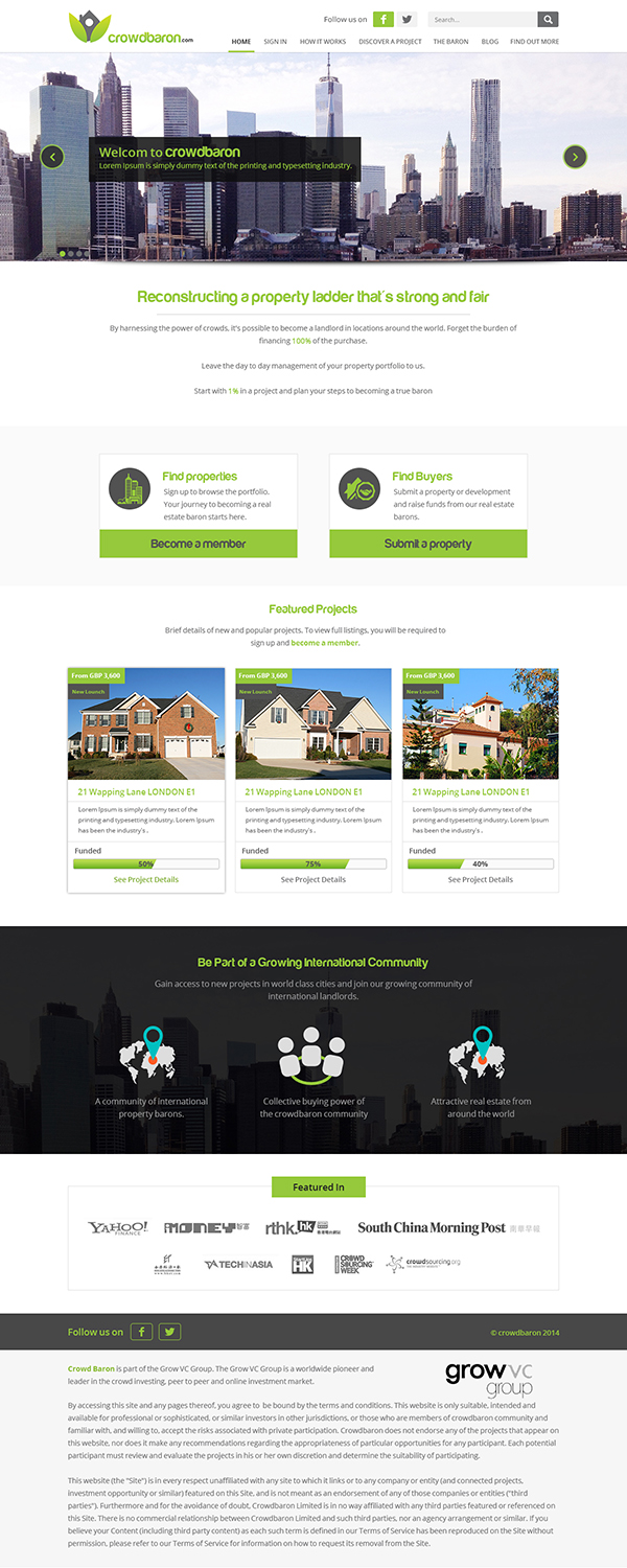 Diseño Web por ThemeDesk Technology para Crowdbaron Limited | Diseño #3839586