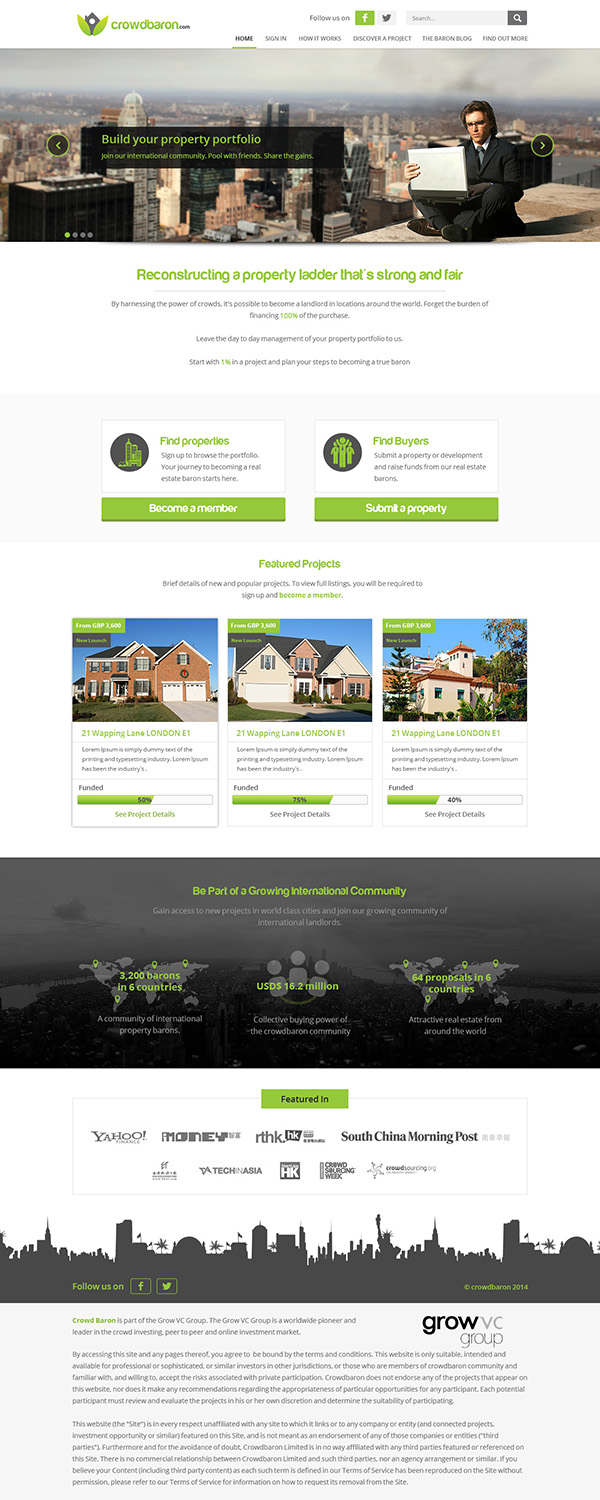 Diseño Web por ThemeDesk Technology para Crowdbaron Limited | Diseño #3849013