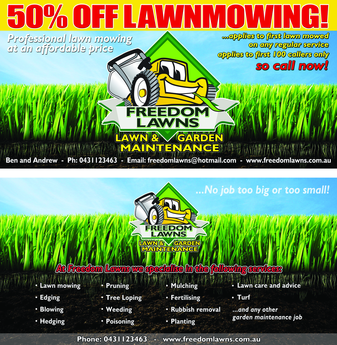 Flyer Design by Pixelgarden Design for Freedom Lawns | Design #1032138
