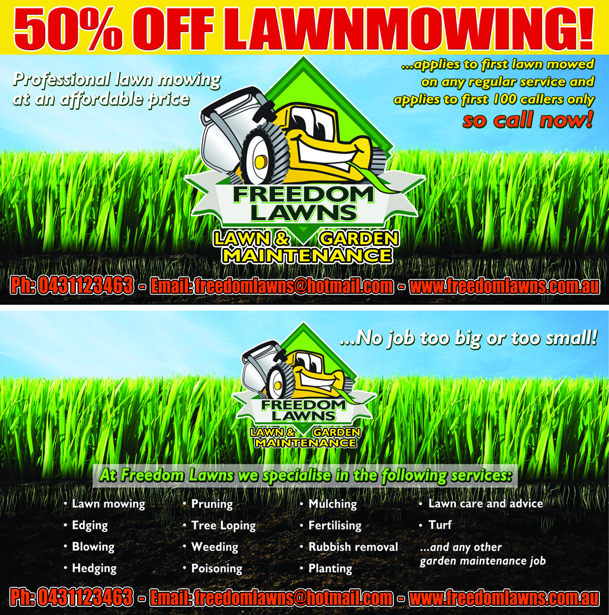 Flyer Design by Pixelgarden Design for Freedom Lawns | Design #1037834