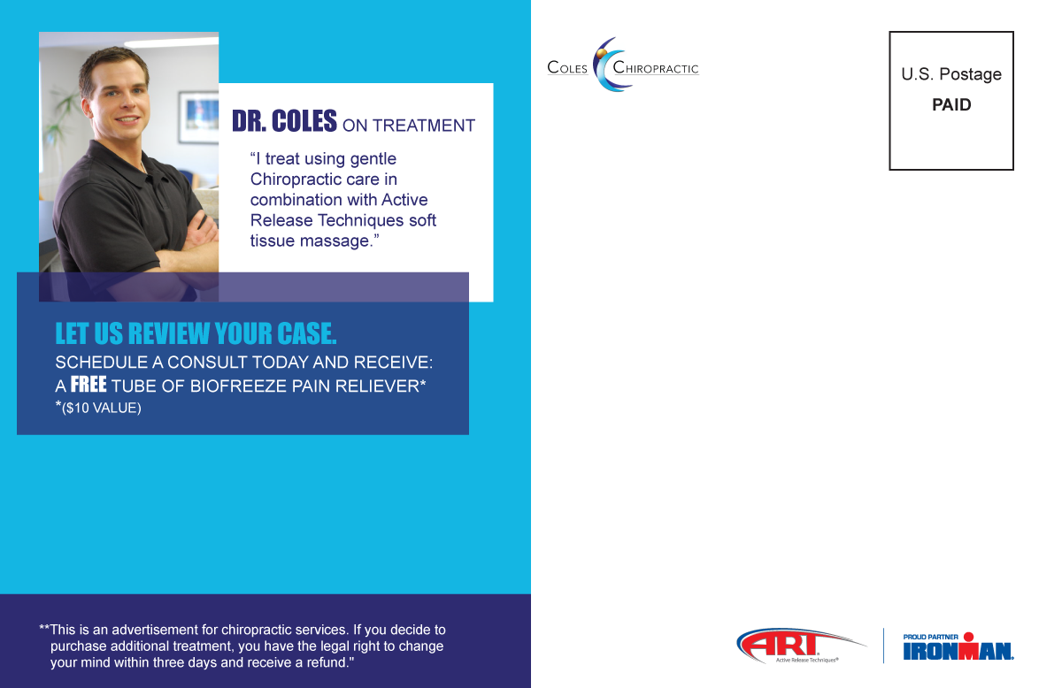 Postcard Design by Kburks for Coles Chiropractic Center, PLLC | Design #3932293