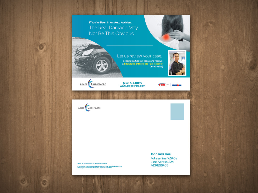 Postcard Design by MNM for Coles Chiropractic Center, PLLC | Design #3869349