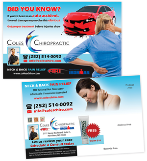 Postcard Design by creationz2011 for Coles Chiropractic Center, PLLC | Design: #3930554