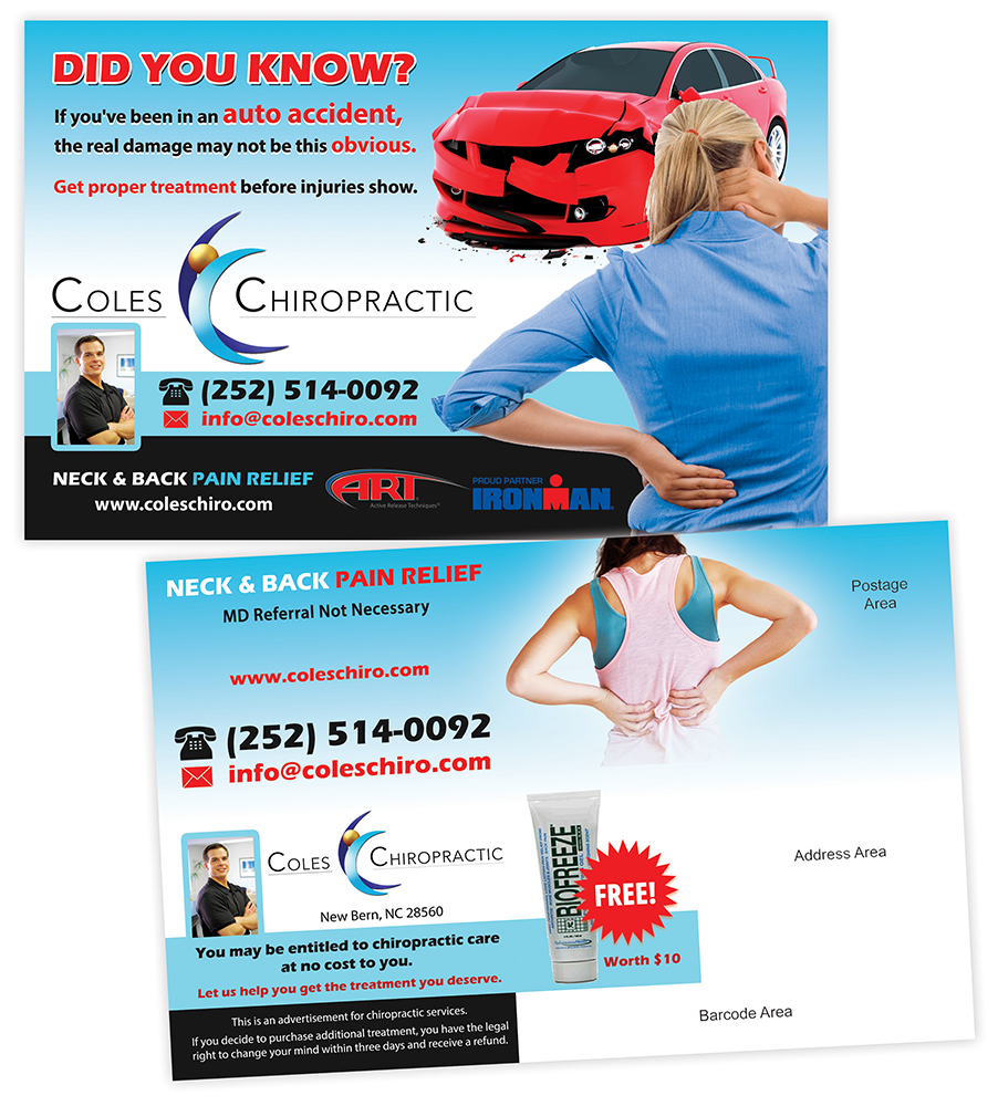 Postcard Design by creationz2011 for Coles Chiropractic Center, PLLC | Design #3945912