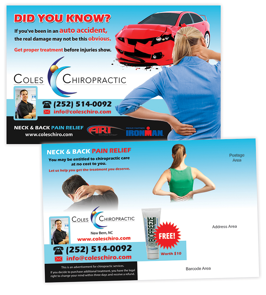 Postcard Design by creationz2011 for Coles Chiropractic Center, PLLC | Design #3951779