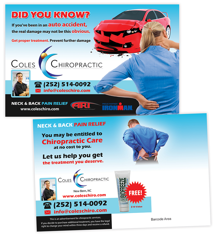 Postcard Design by creationz2011 for Coles Chiropractic Center, PLLC | Design #3967824