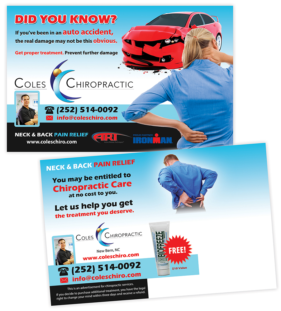 Postcard Design by creationz2011 for Coles Chiropractic Center, PLLC | Design #3967854