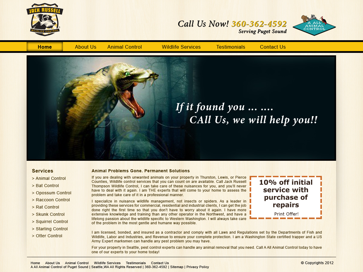 Web-Design von Fen21 für Jack Russell Wildlife Control | Design #1060657