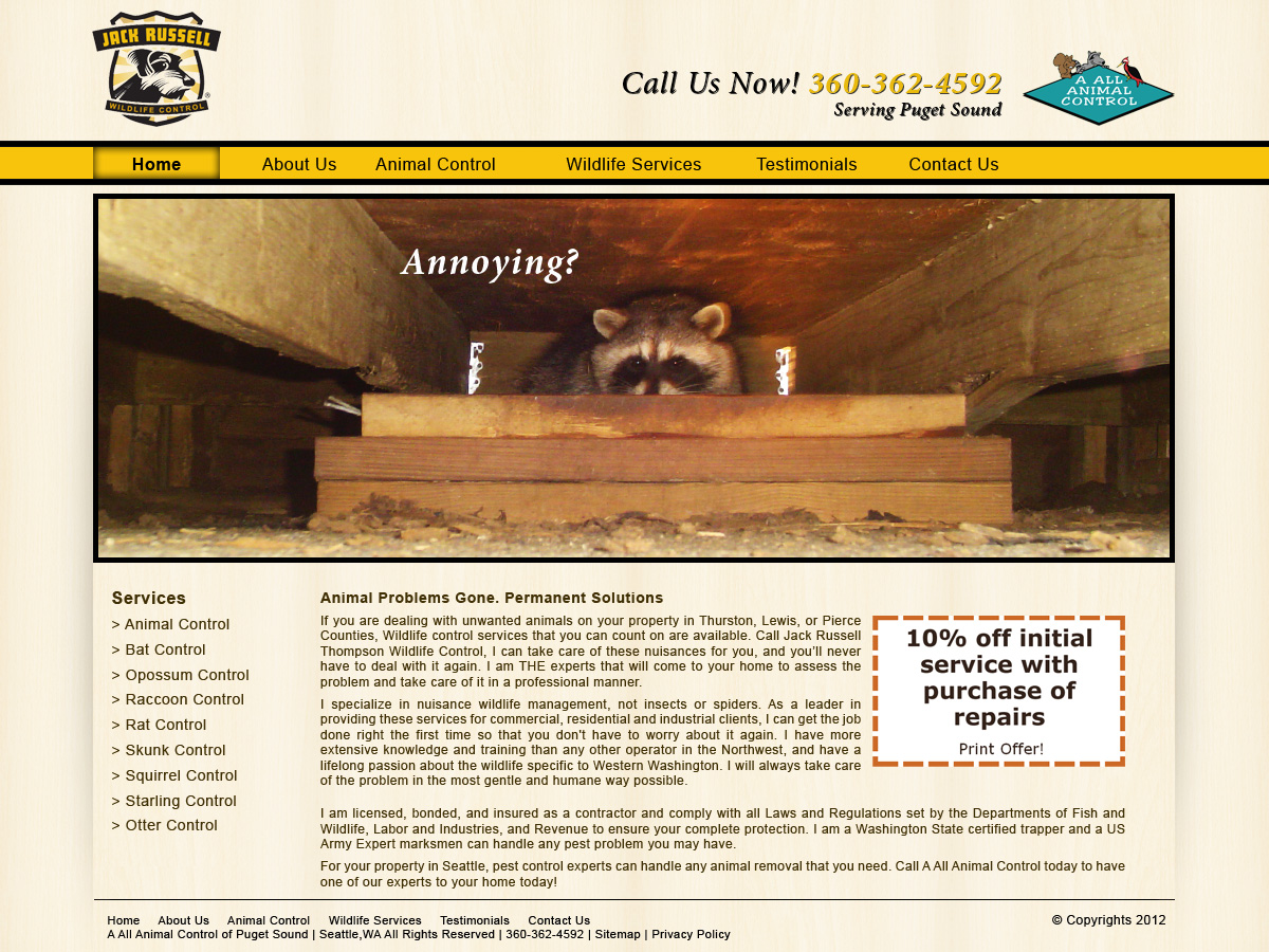 Web Design by Fen21 for Jack Russell Wildlife Control | Design #1065194