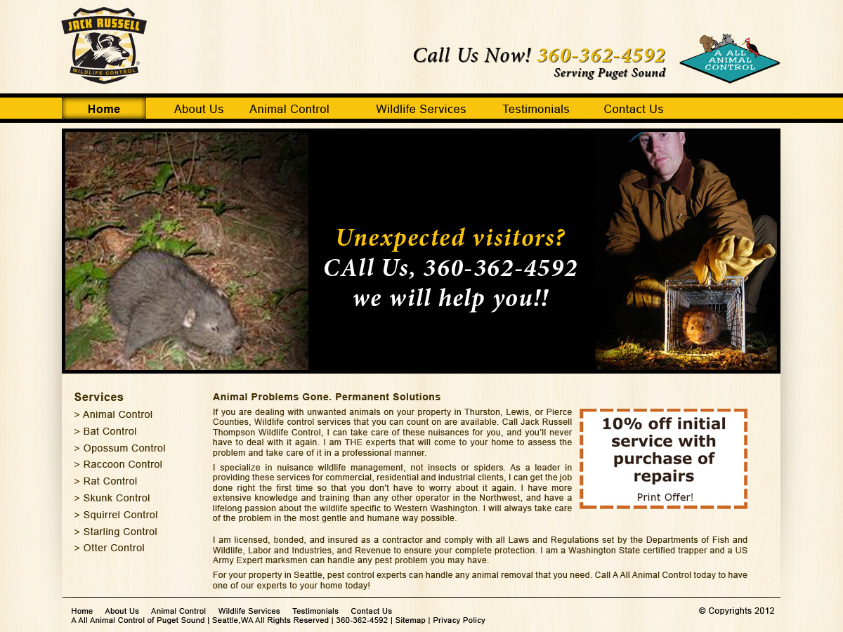 Web Design by Fen21 for Jack Russell Wildlife Control | Design #1065196