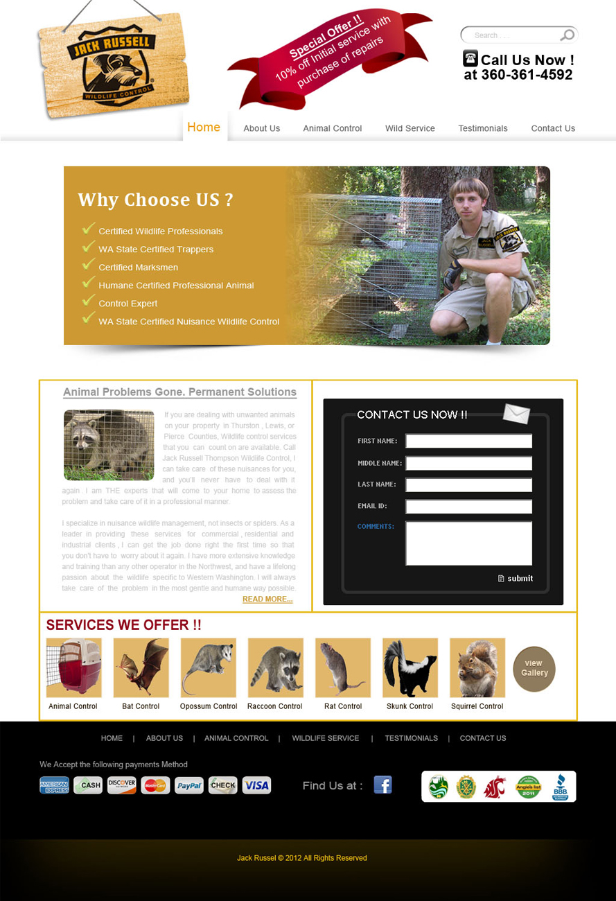 Web Design by Desire Design Solutions for Jack Russell Wildlife Control | Design #1069883