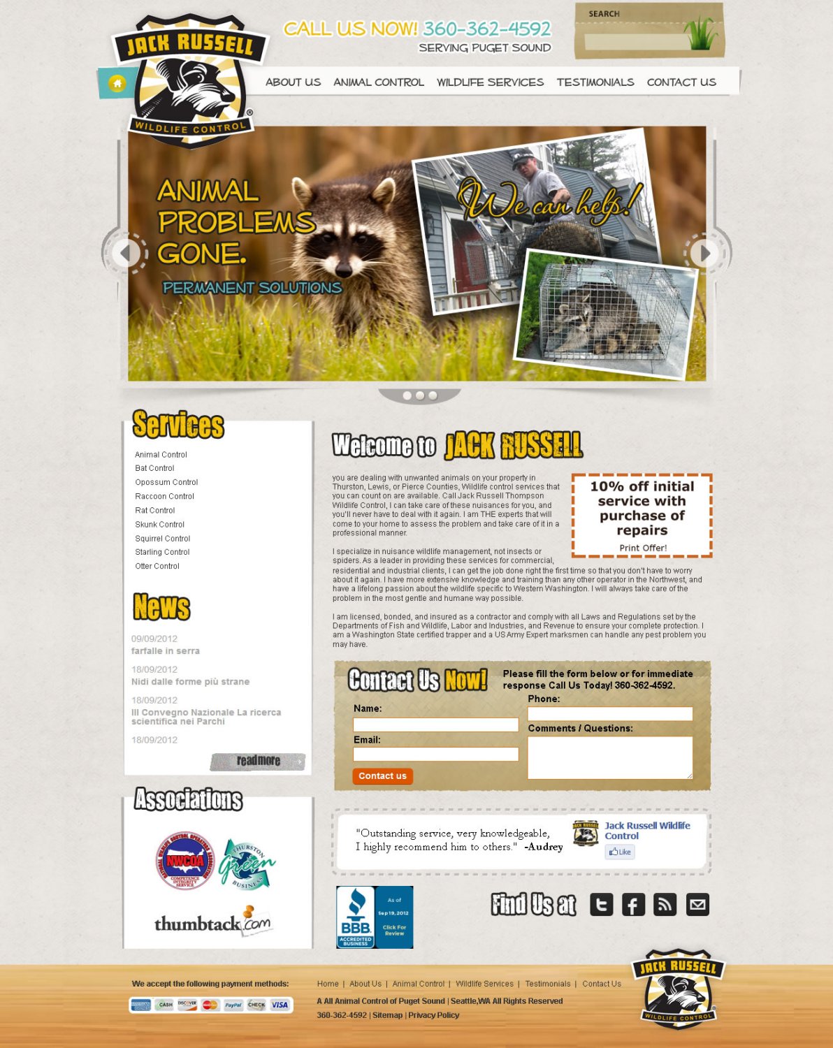 Web Design by TechWise for Jack Russell Wildlife Control | Design #1056118