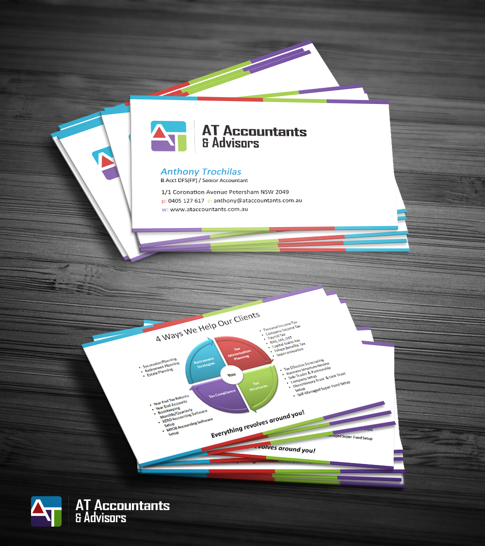 Business Card Design by diRtY.EMM for AT Accountants & Advisors | Design #1054098