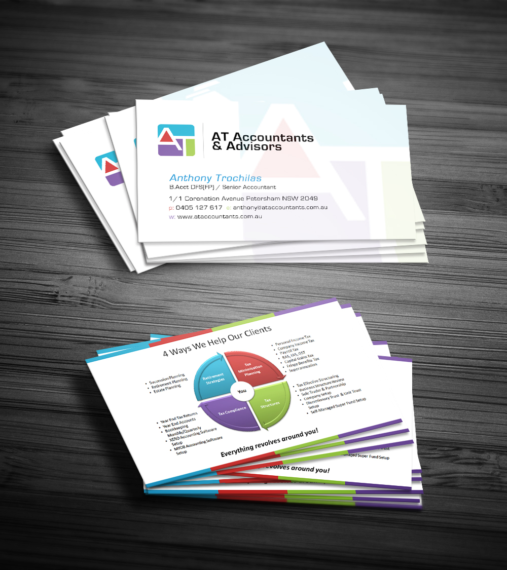 Visitenkarten-Design von diRtY.EMM für AT Accountants & Advisors | Design #1056498